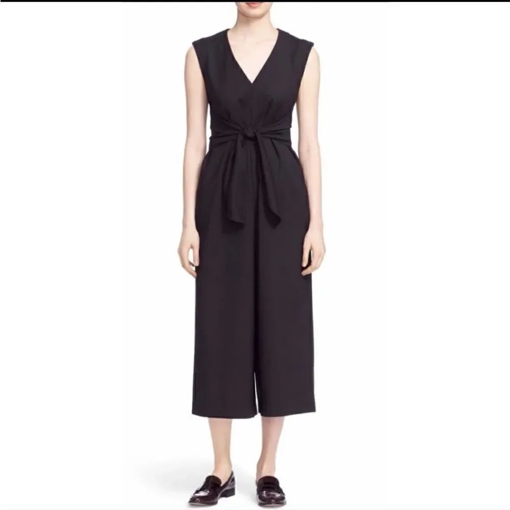 Tibi Black Bow V-Neck Waist Tie Cropped Jumpsuit Sz 4